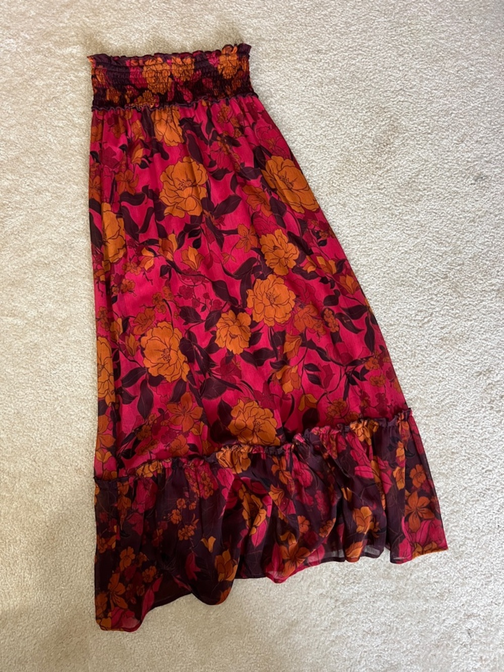 DR2 Floral Smocked Maxi Skirt in Pink and Orange